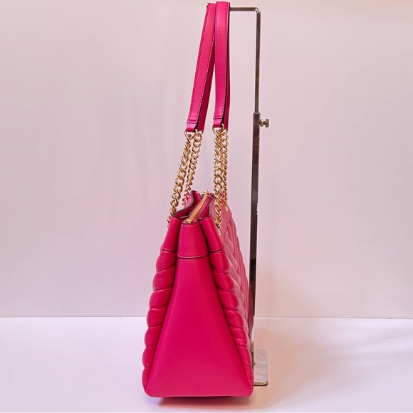 Michael Kors Whitney Medium Tote Shoulder Bag Qulited Stripe Electric Pink - Picture 9 of 16